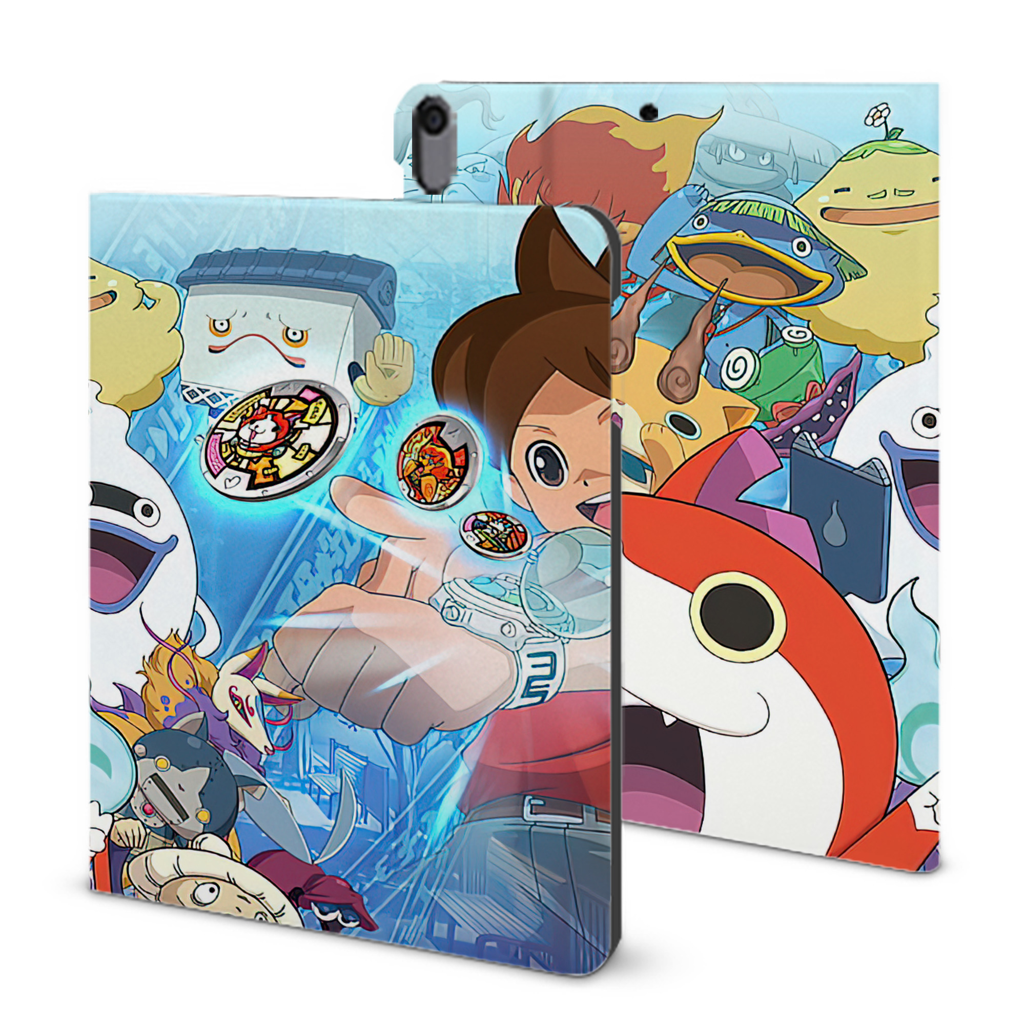 （画像用） 妖怪ウォッチ Yo-kai Watch IPad ケース ブック型 PUレザー TPU 耐衝撃 軽量 薄型 ペン収納なし 全面保護 IPad 各モデル対応